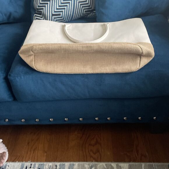 Paradise Women’s Resort Ready Woven Tote Bag Tan Blue Snap Closure Large - Picture 9 of 12